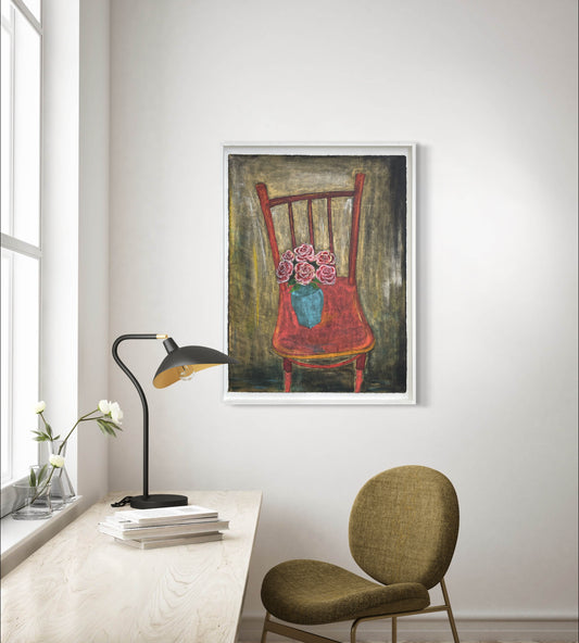 Old Red Chair with Roses