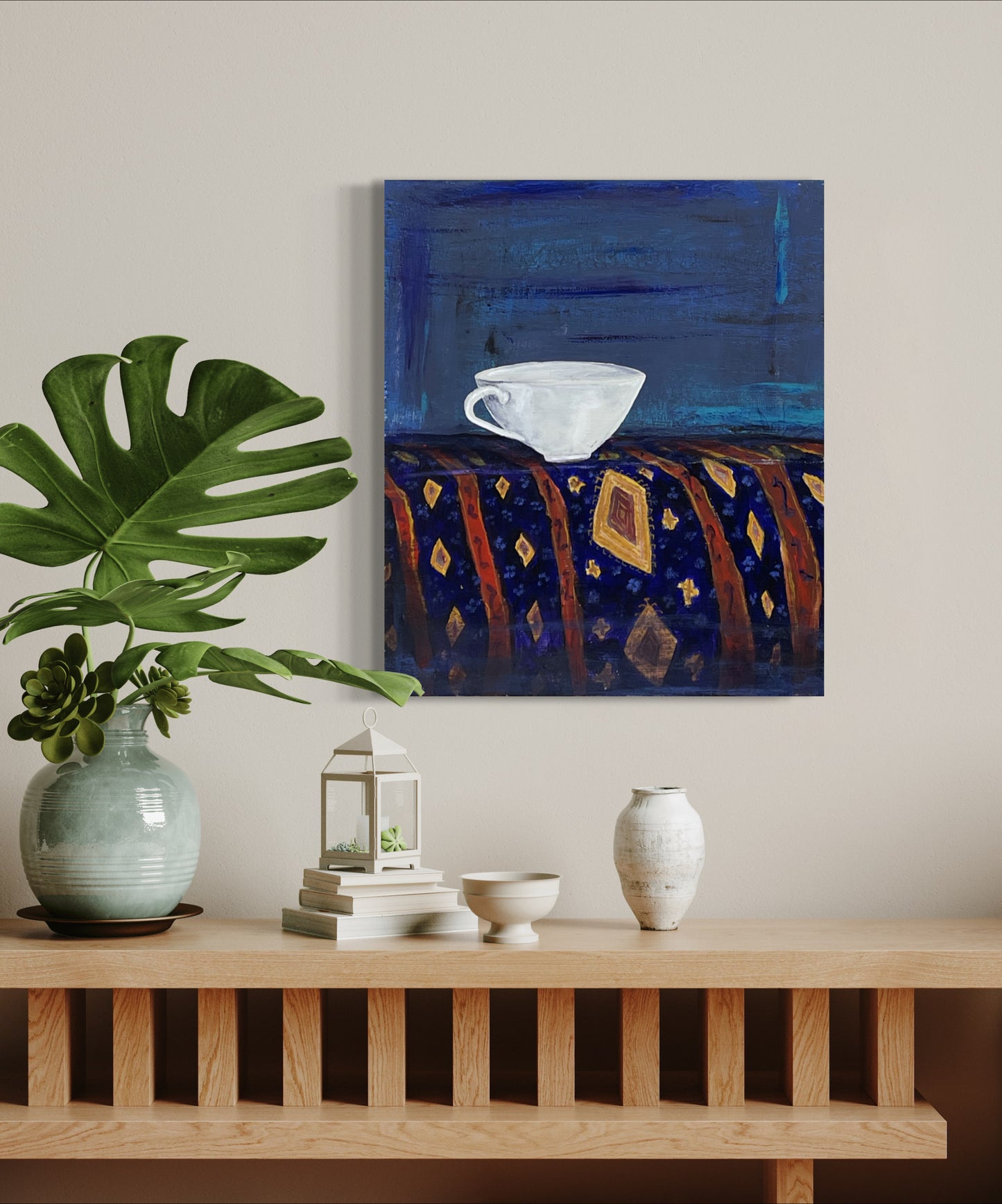 Porcelain cup and rug
