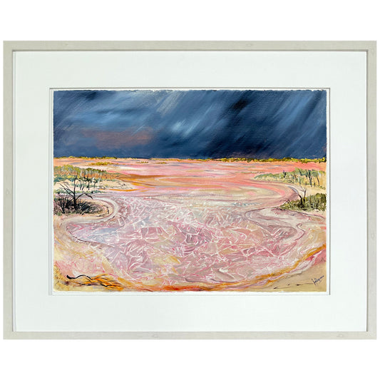 Storm over pink lake