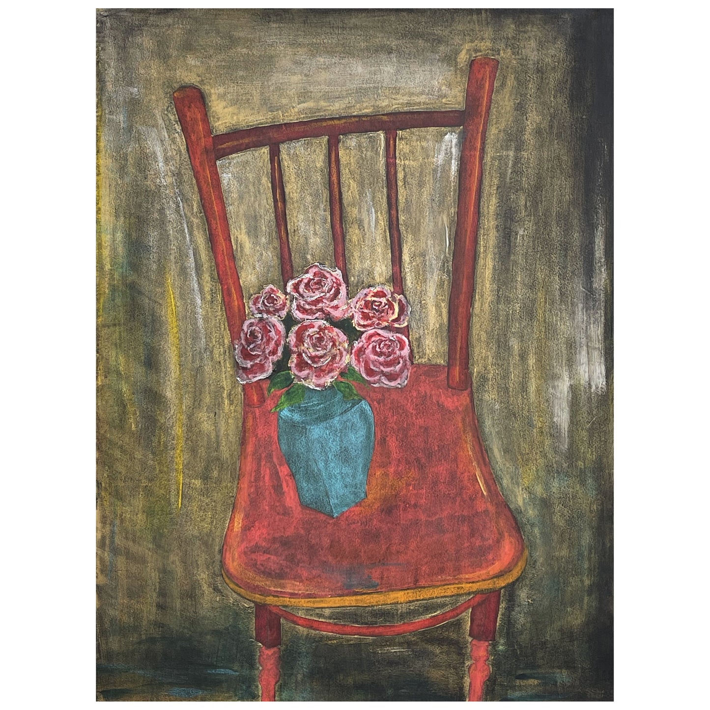 Old Red Chair with Roses